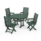 POLYWOOD Captain Folding Chair 5-Piece Round Dining Set with Trestle Legs — Green