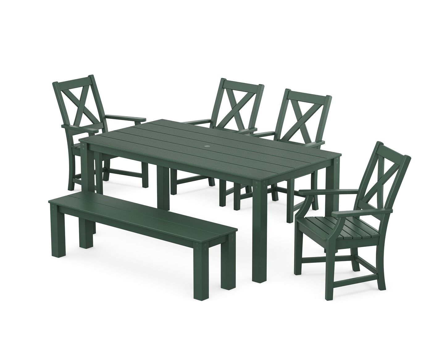 POLYWOOD Braxton 6-Piece Parsons Dining Set with Bench — Green