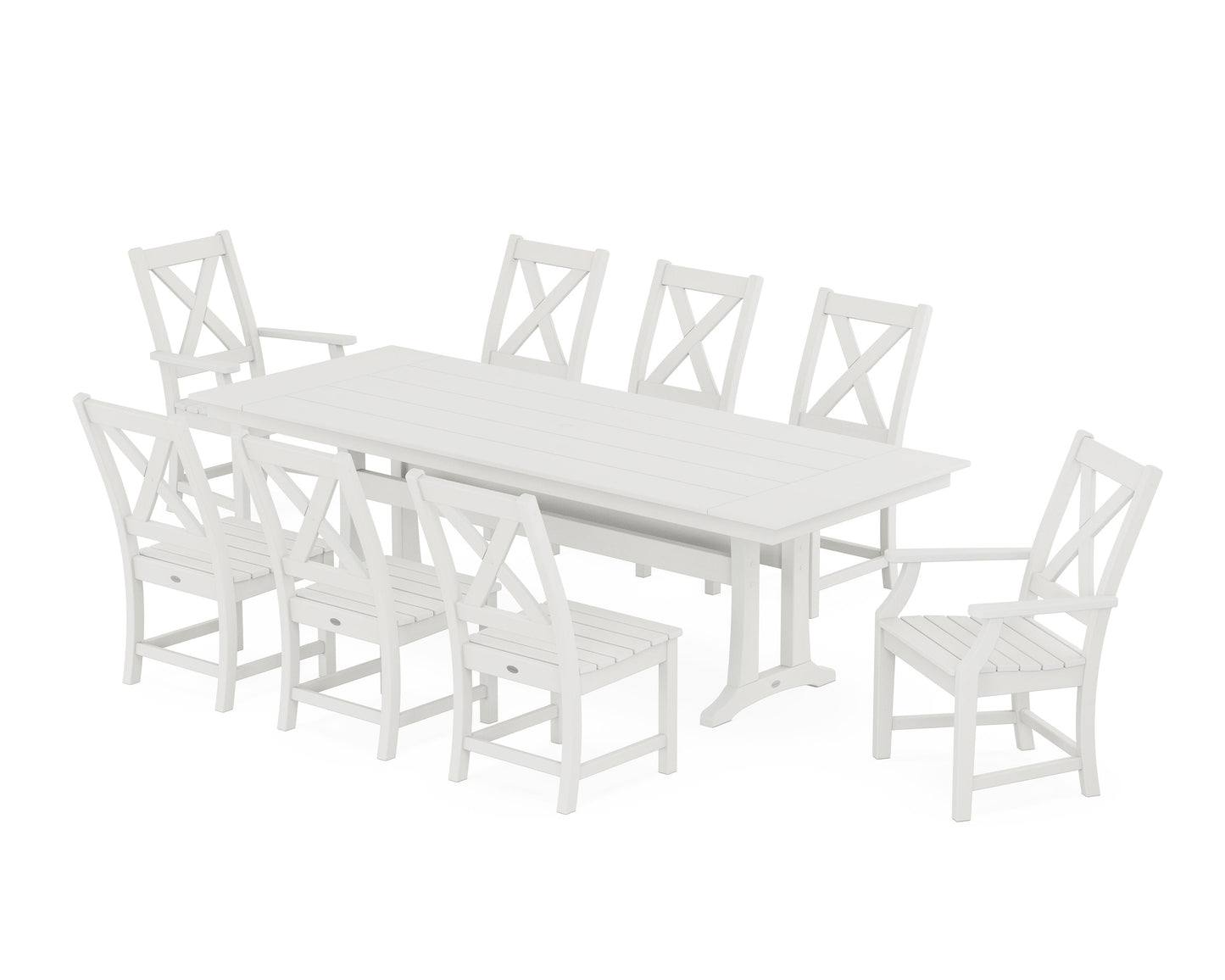 POLYWOOD Braxton 9-Piece Farmhouse Dining Set with Trestle Legs — Vintage White