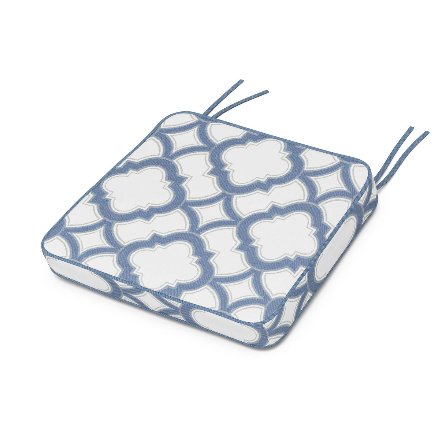 POLYWOOD Chinoiserie Arm Chair Seat Cushion — Trellis Sky Blue