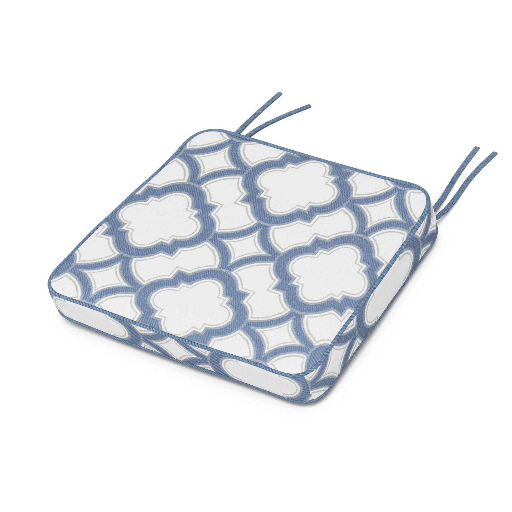 POLYWOOD Chinoiserie Arm Chair Seat Cushion — Trellis Sky Blue