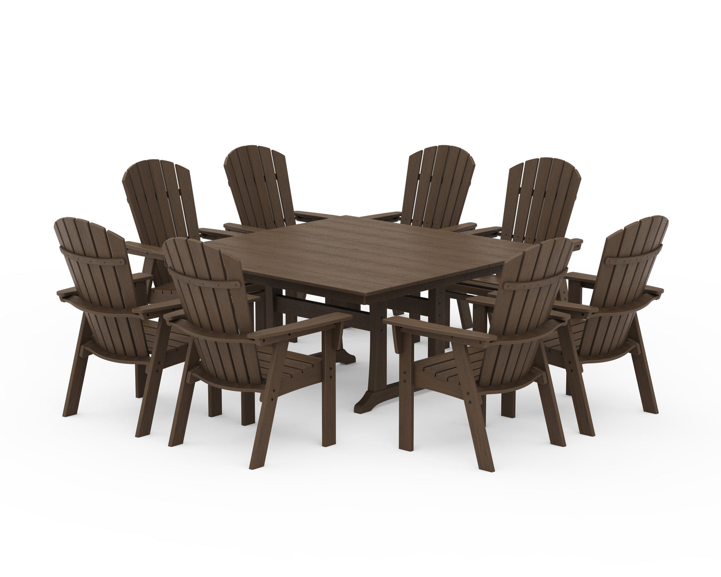 POLYWOOD Nautical Curveback Adirondack 9-Piece Square Dining Set with Trestle Legs — Kona