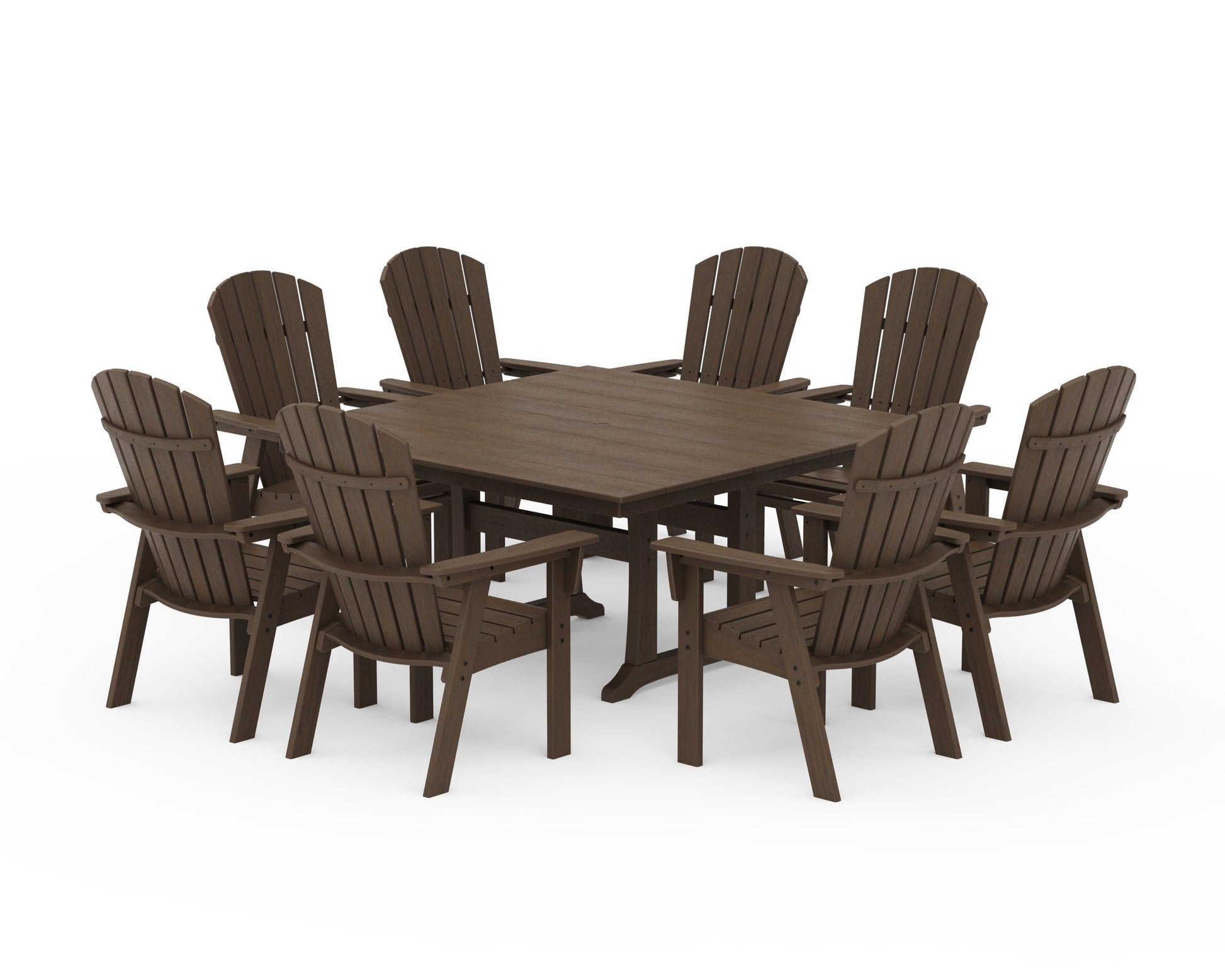 POLYWOOD Nautical Curveback Adirondack 9-Piece Square Dining Set with Trestle Legs — Kona