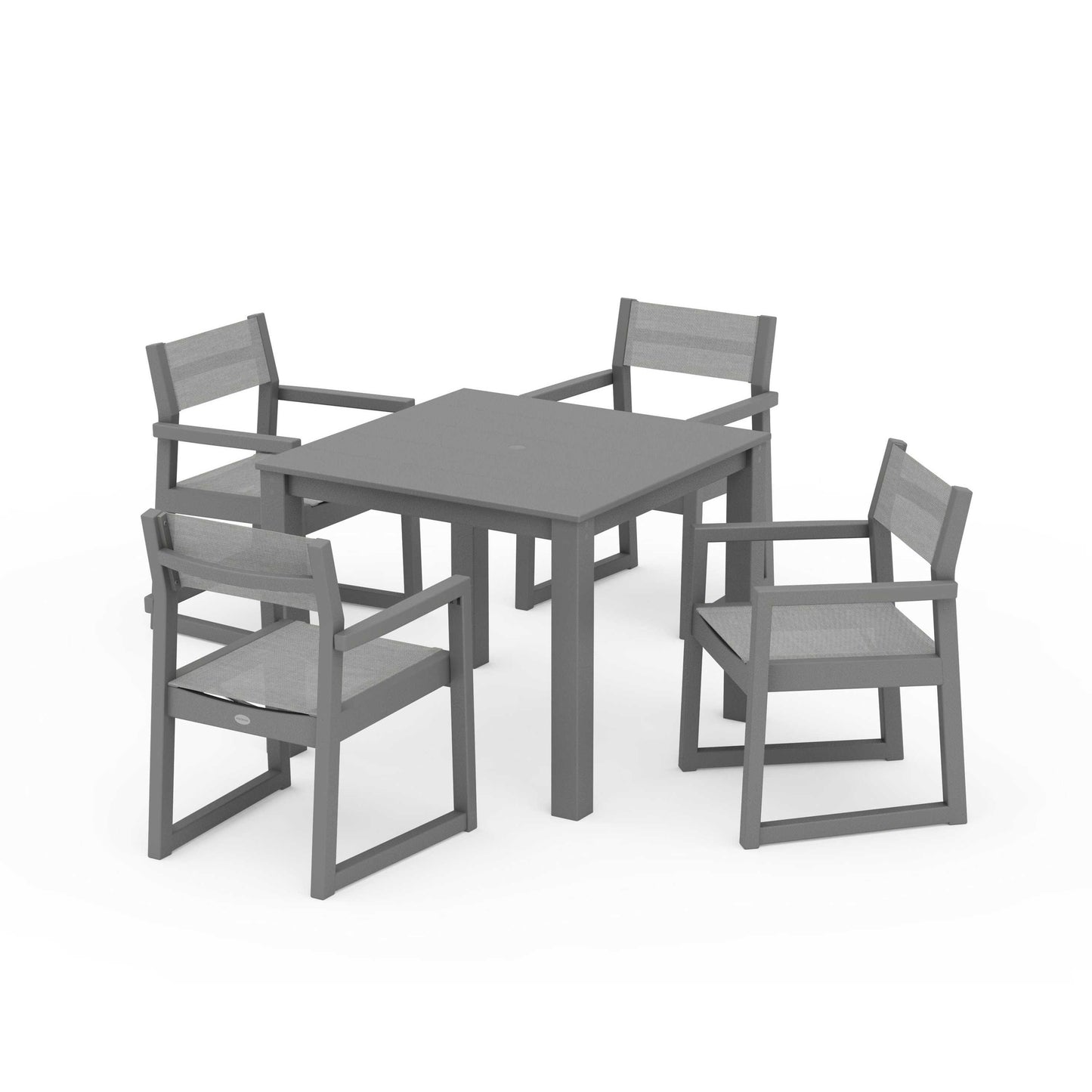 POLYWOOD EDGE Sling Arm Chair 5-Piece Parsons Dining Set — Slate Grey / Metallic Sling