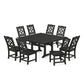 POLYWOOD Chinoiserie 9-Piece Square Farmhouse Side Chair Dining Set with Trestle Legs — Black