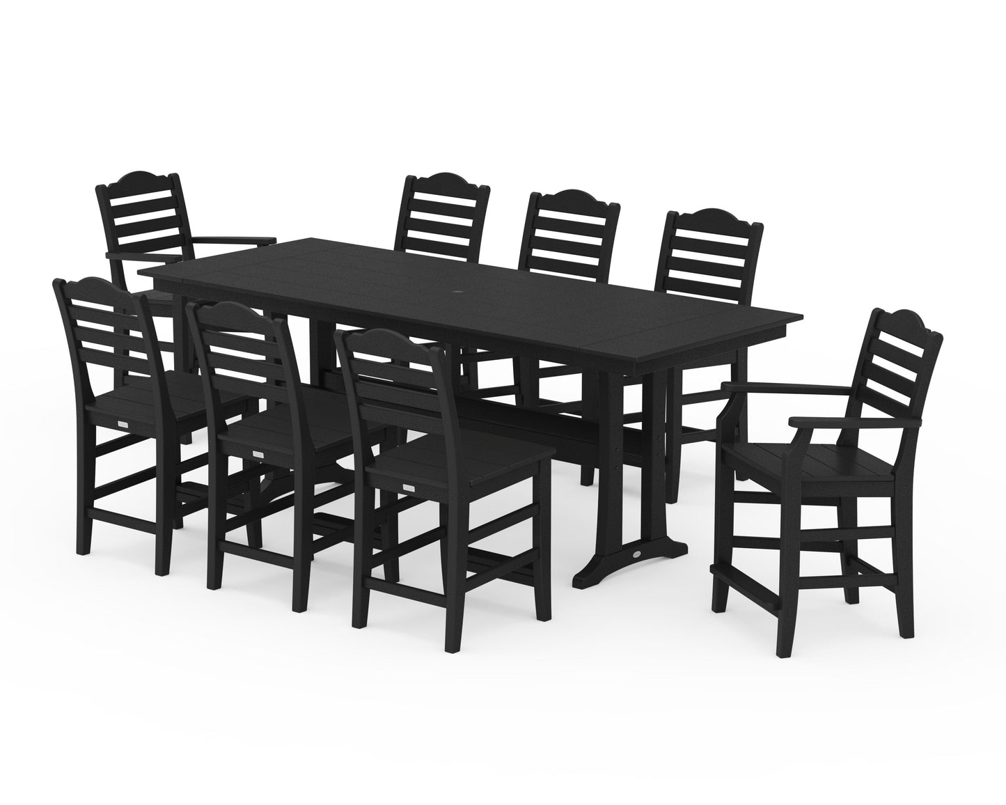 POLYWOOD Savannah 9-Piece Farmhouse Counter Set with Trestle Legs — Black