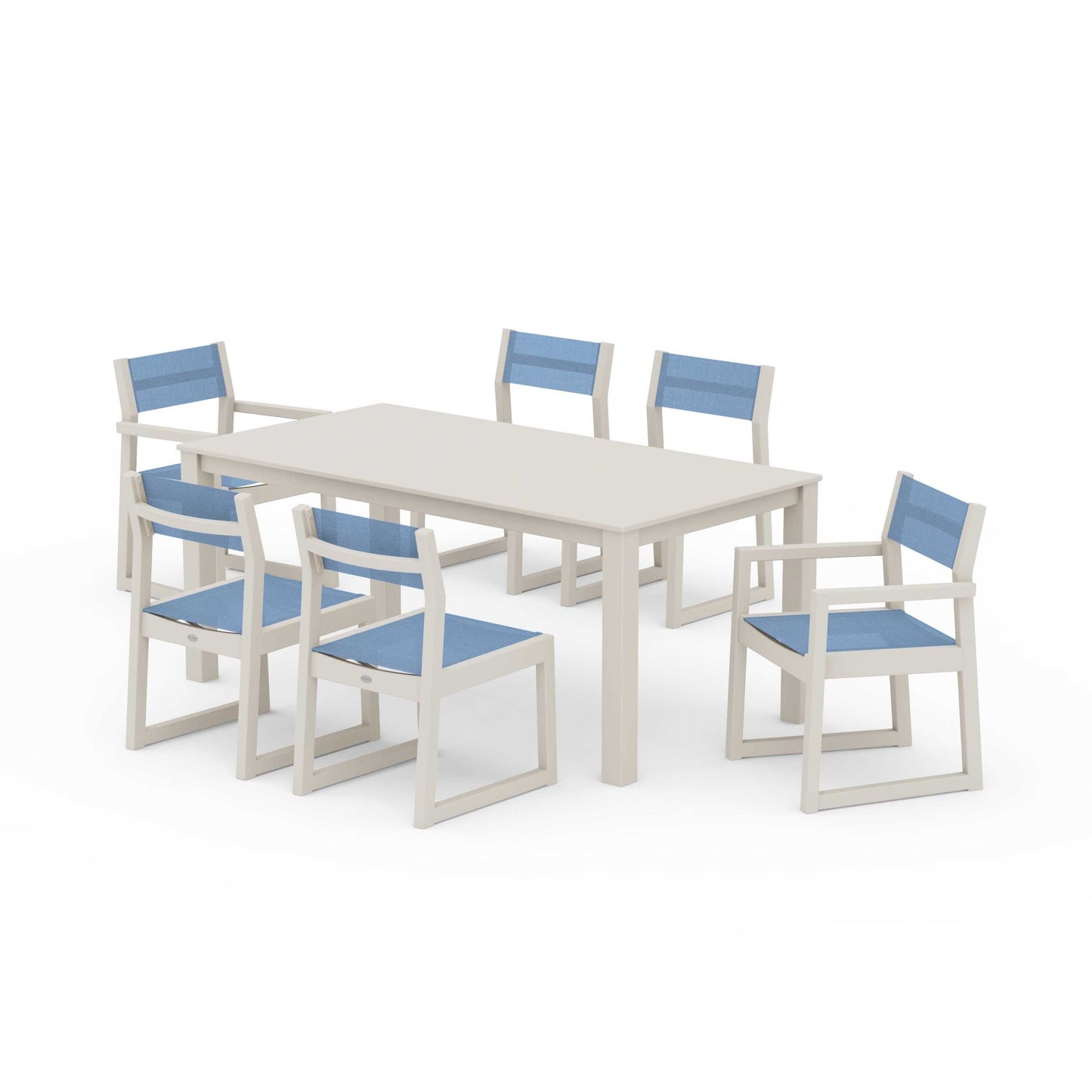 POLYWOOD EDGE Sling 7-Piece Parsons Dining Set — Sand / Poolside Sling