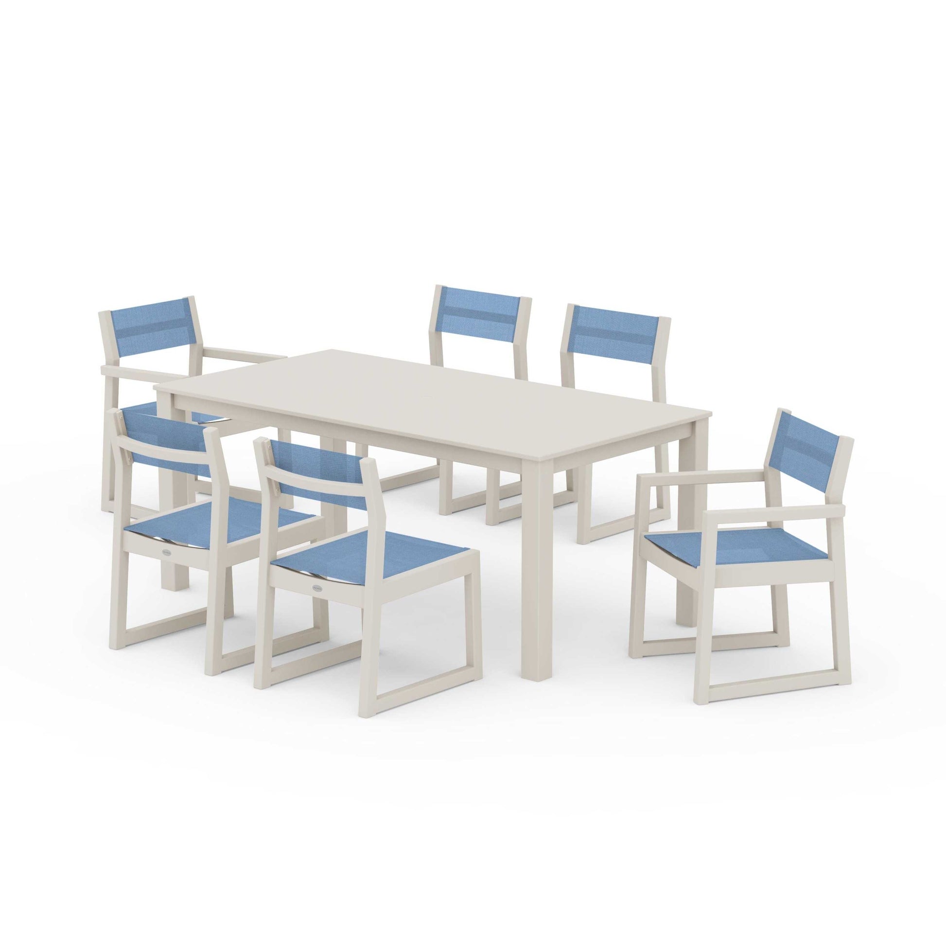 POLYWOOD EDGE Sling 7-Piece Parsons Dining Set — Sand / Poolside Sling