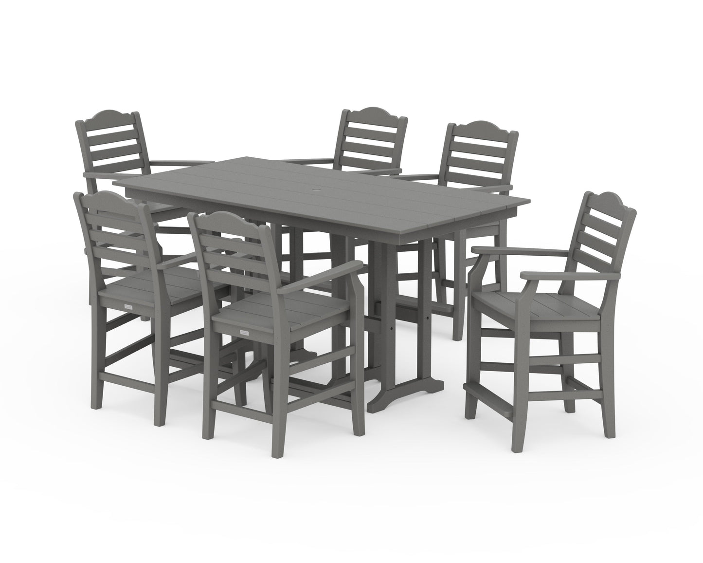 POLYWOOD Savannah Arm Chair 7-Piece Farmhouse Counter Set — Slate Grey