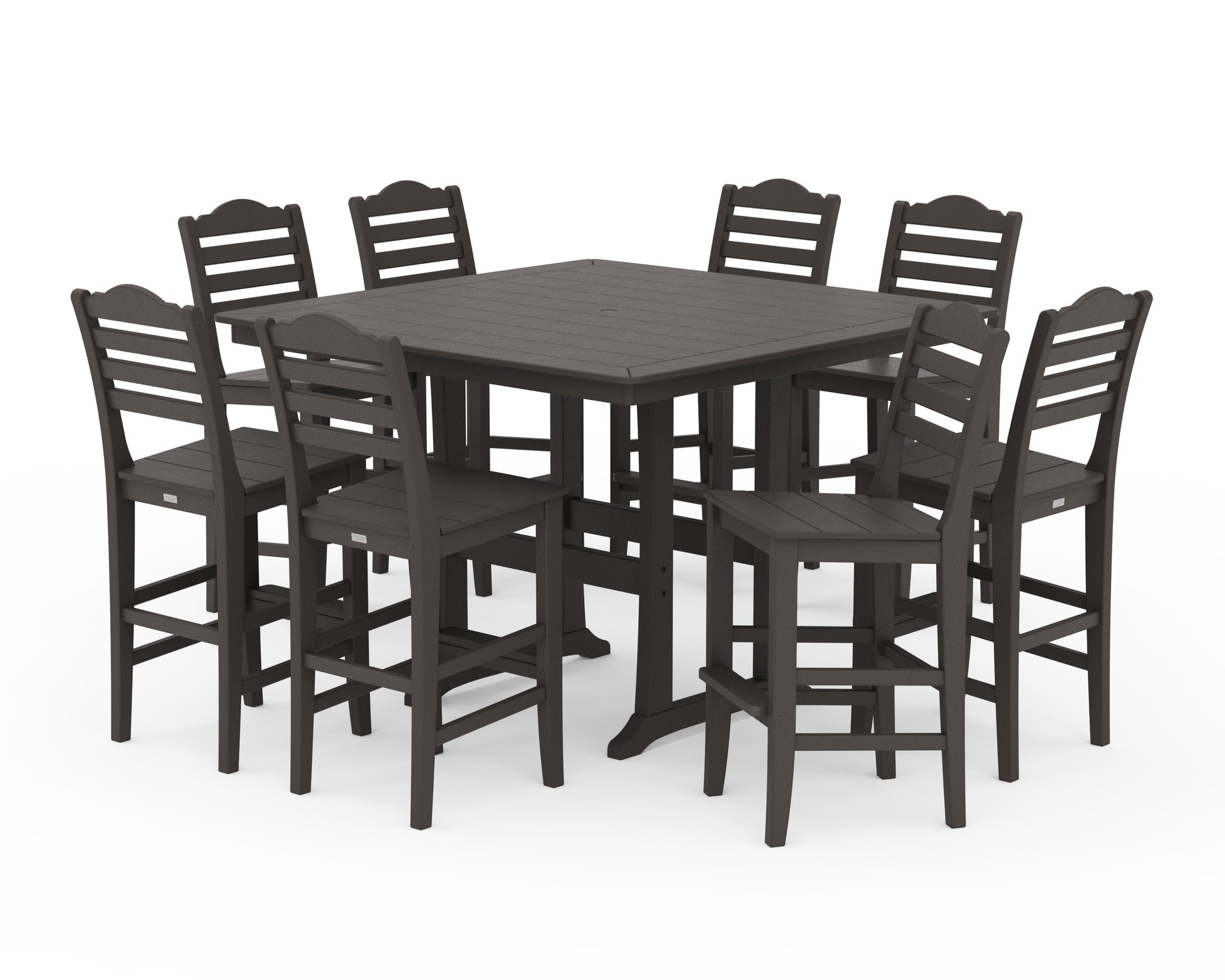 POLYWOOD Savannah Side Chair 9-Piece Square Bar Set with Trestle Legs — Vintage Coffee