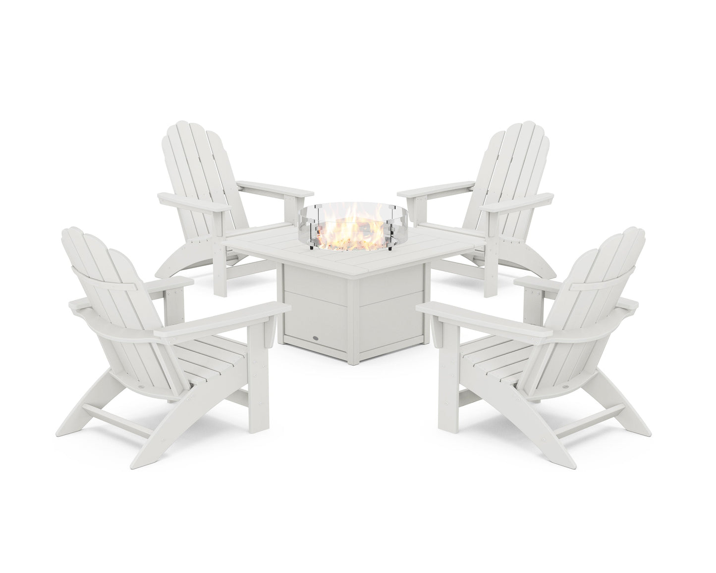 POLYWOOD 5-Piece Vineyard Grand Adirondack Conversation Set with Fire Pit Table — Vintage White