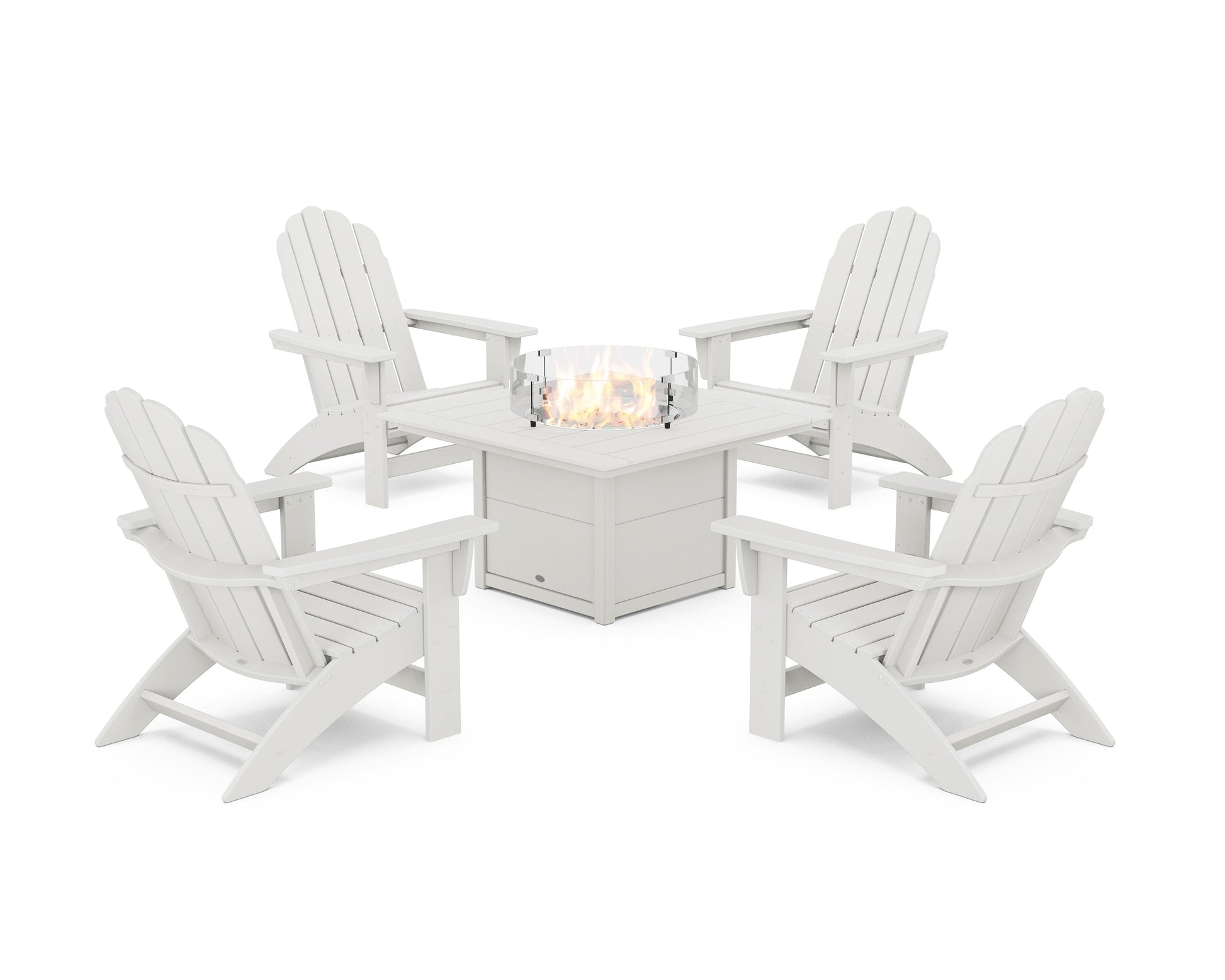 POLYWOOD 5-Piece Vineyard Grand Adirondack Conversation Set with Fire Pit Table — Vintage White