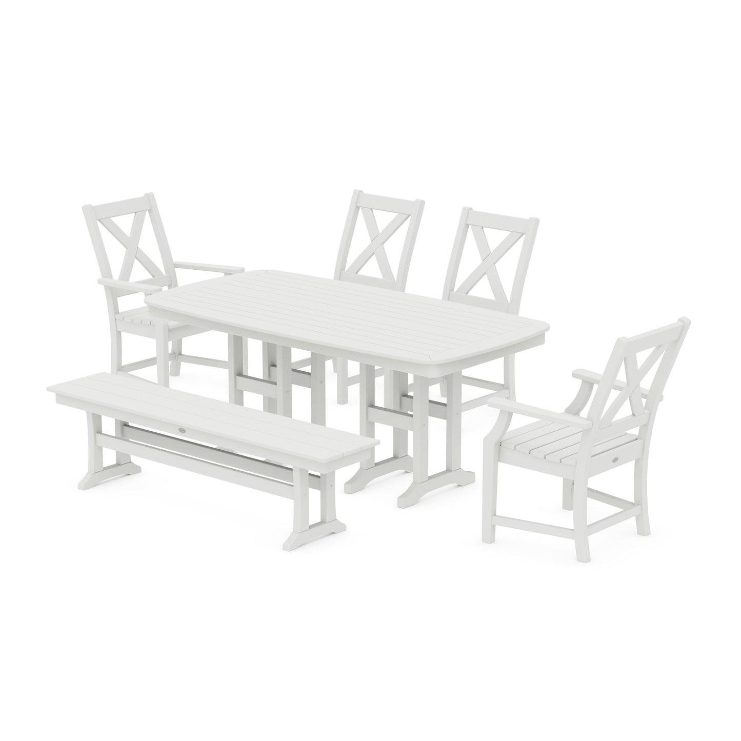 POLYWOOD Braxton 6-Piece Dining Set with Bench — Vintage White