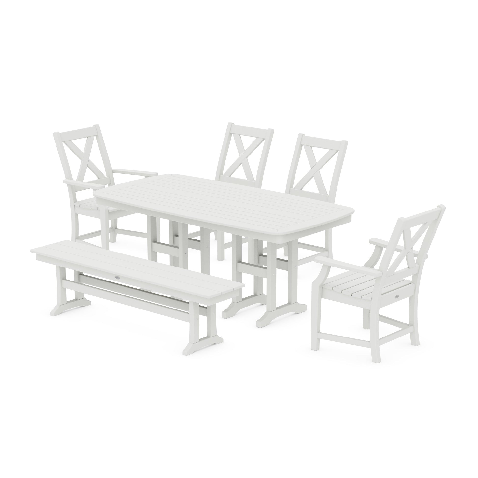 POLYWOOD Braxton 6-Piece Dining Set with Bench — Vintage White