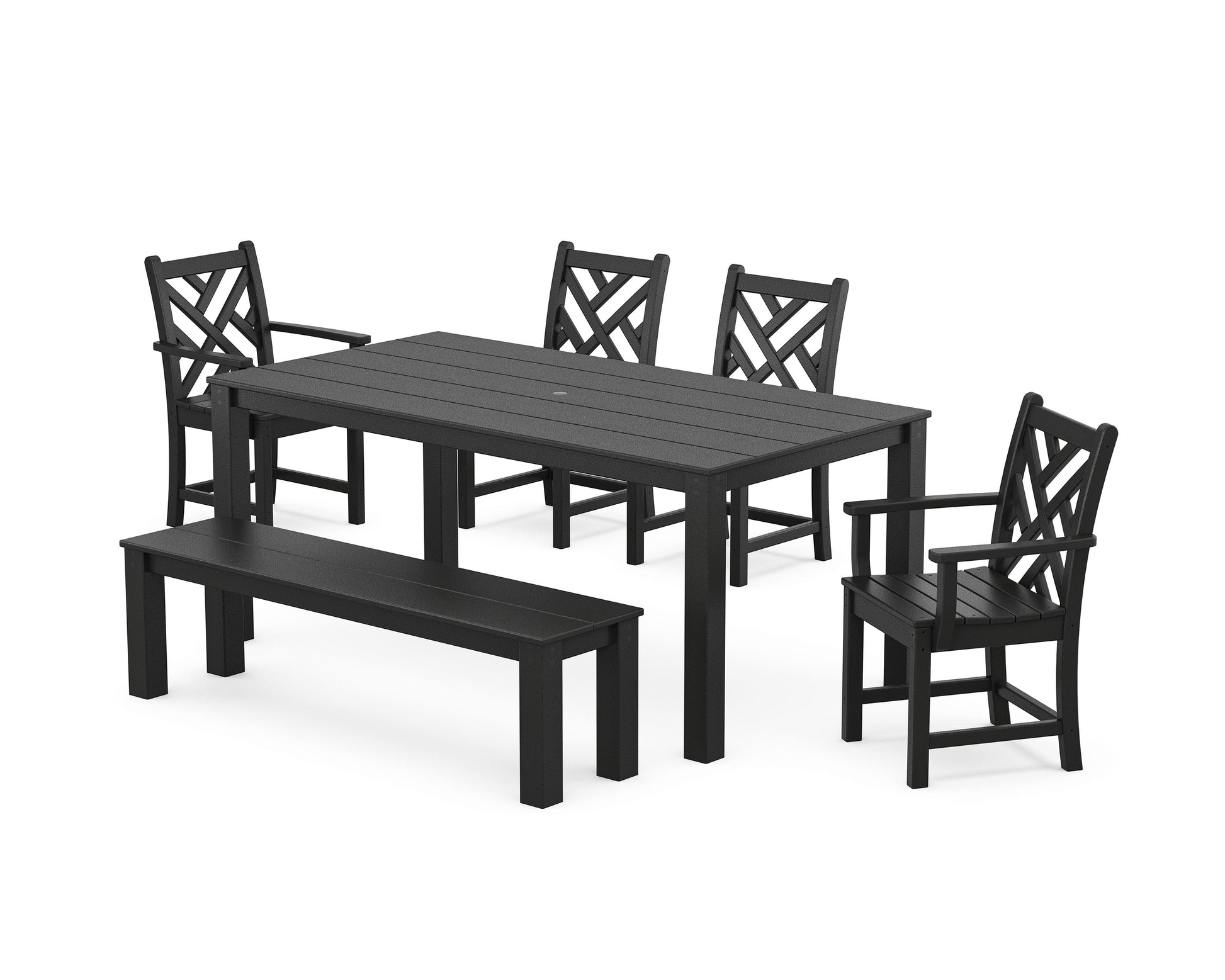 POLYWOOD Chippendale 6-Piece Parsons Dining Set with Bench — Black