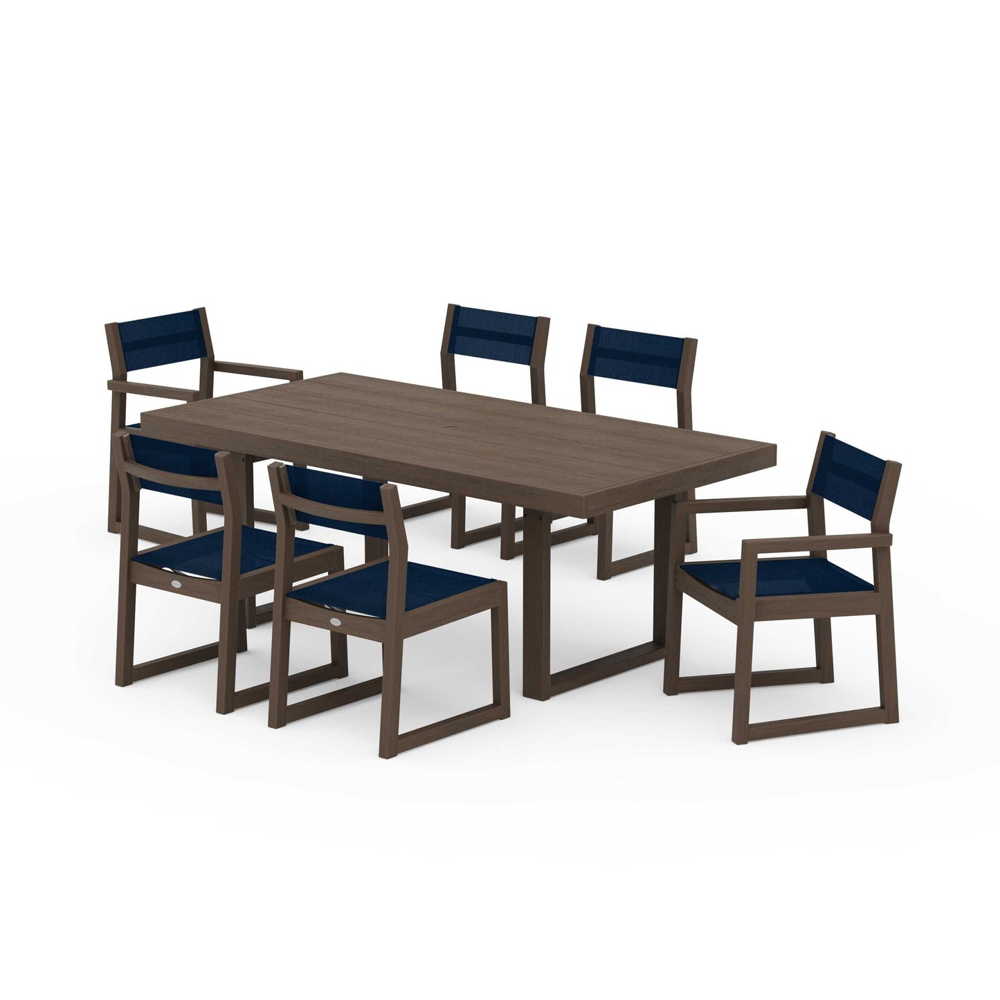 POLYWOOD EDGE Sling 7-Piece Dining Set — Kona / Navy Blue Sling