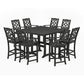 POLYWOOD Chinoiserie 9-Piece Square Farmhouse Bar Set with Trestle Legs — Black