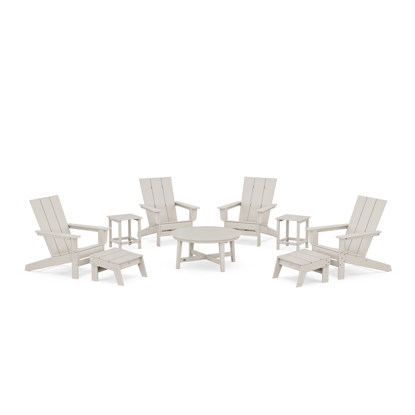 POLYWOOD Modern Studio Adirondack 9-Piece Conversation Set — Sand