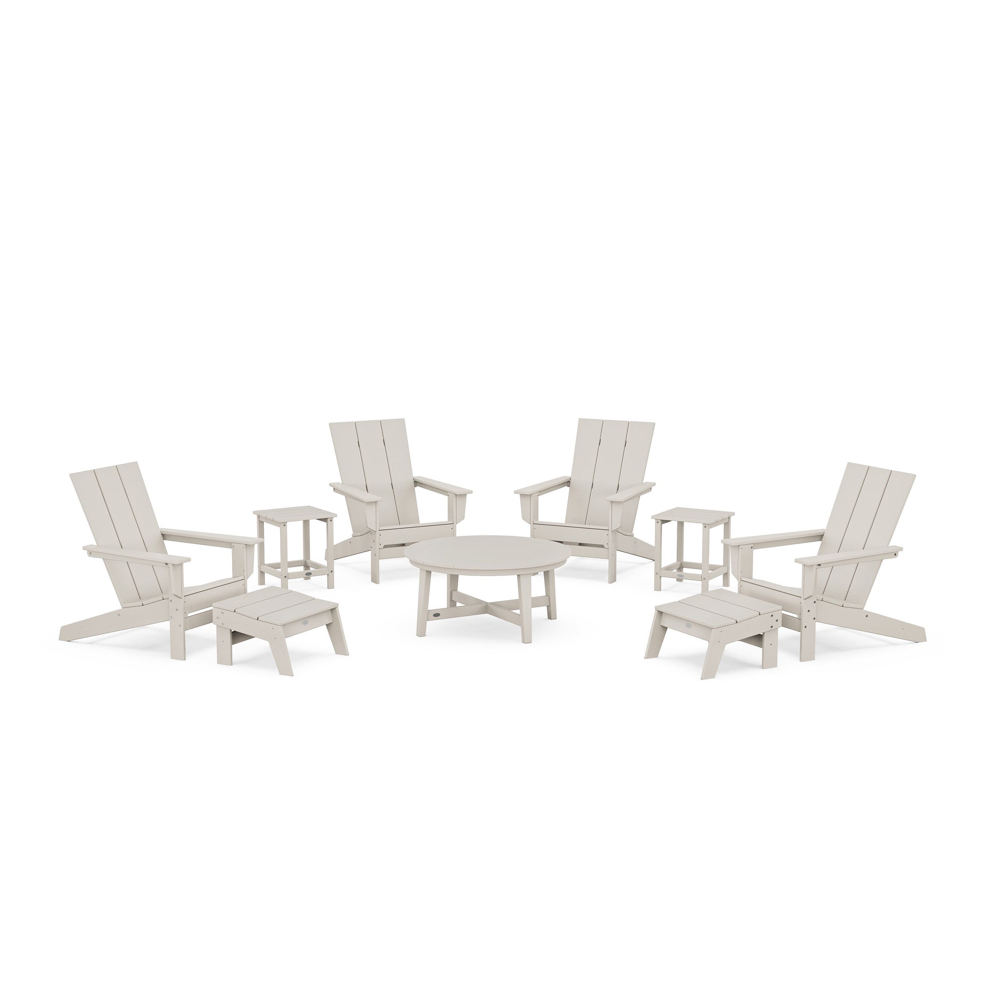 POLYWOOD Modern Studio Adirondack 9-Piece Conversation Set — Sand