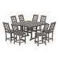 POLYWOOD Chinoiserie 9-Piece Square Side Chair Counter Set with Trestle Legs — Driftwood