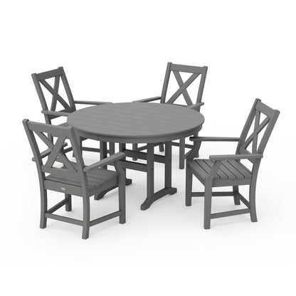 POLYWOOD Braxton 5-Piece Round Farmhouse Dining Set — Slate Grey