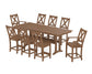 POLYWOOD Braxton 9-Piece Farmhouse Counter Set with Trestle Legs — Teak