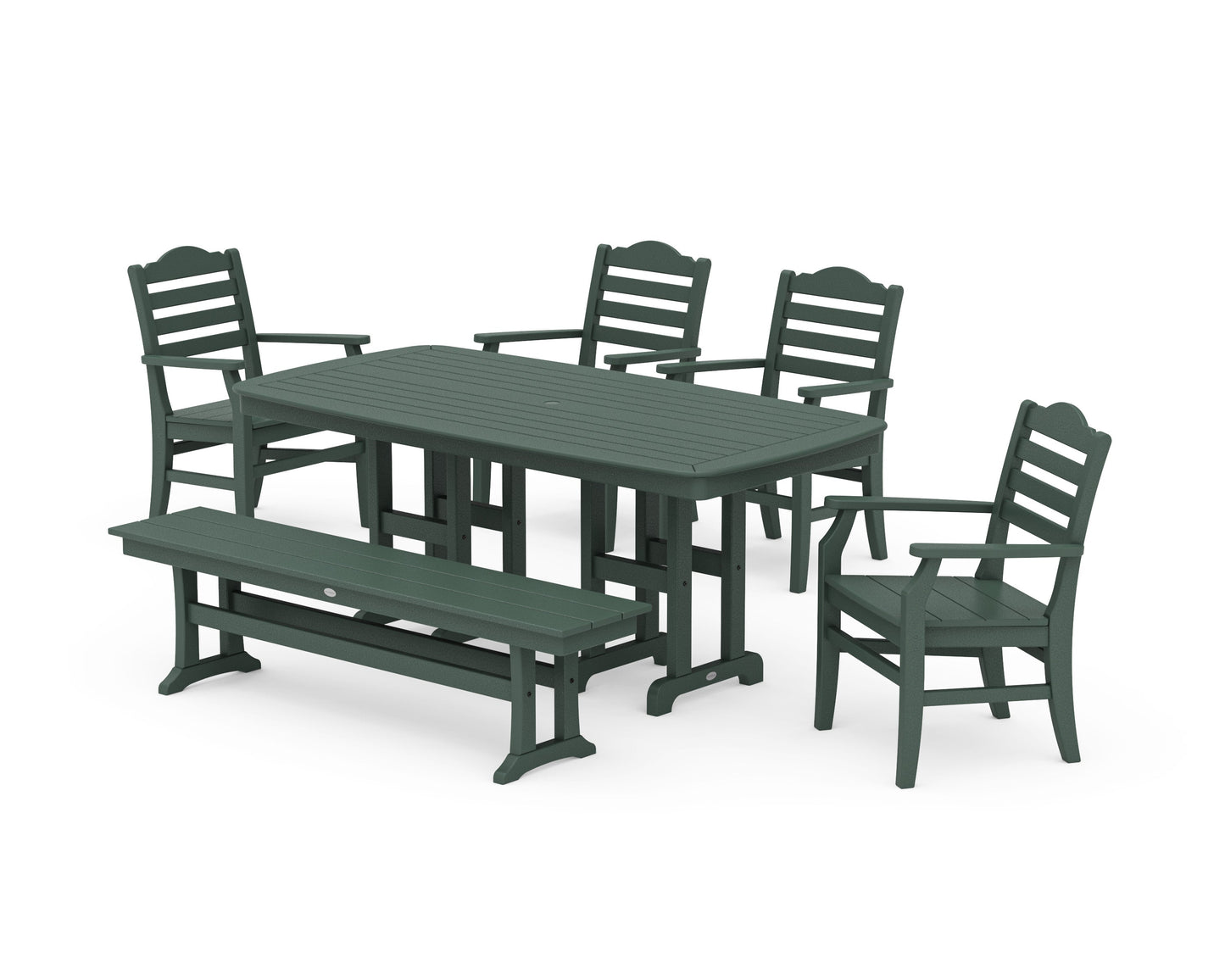 POLYWOOD Savannah 6-Piece Farmhouse Dining Set with Bench — Green