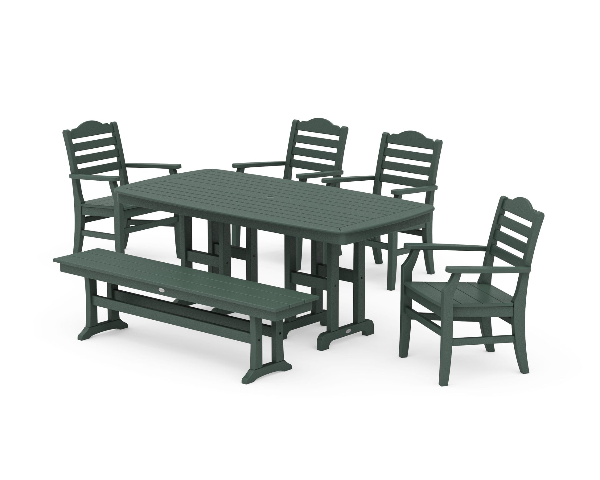POLYWOOD Savannah 6-Piece Farmhouse Dining Set with Bench — Green