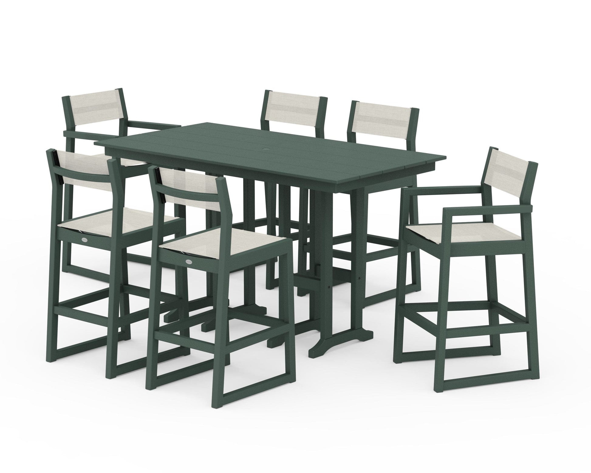 POLYWOOD EDGE Sling 7-Piece Farmhouse Bar Set — Green / Parchment Sling