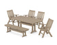 POLYWOOD Vineyard Folding Chair 6-Piece Dining Set with Trestle Legs and Bench — Vintage Sahara