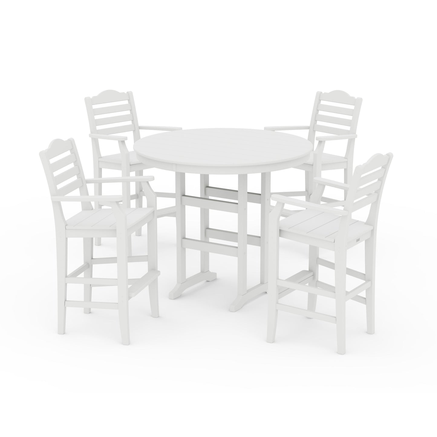 POLYWOOD Savannah 5-Piece Round Farmhouse Bar Set — White
