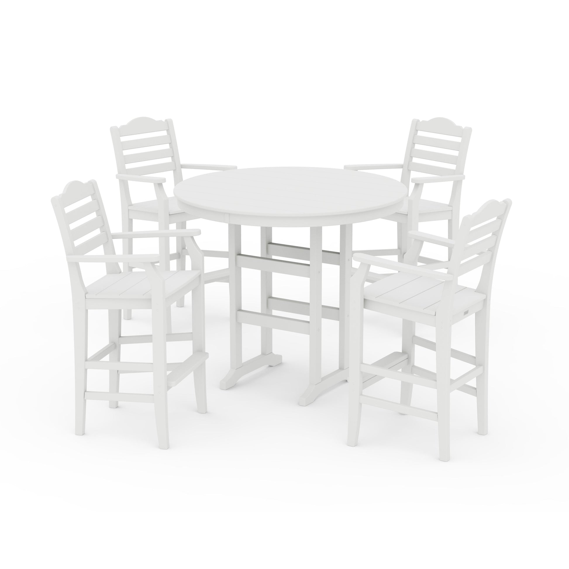 POLYWOOD Savannah 5-Piece Round Farmhouse Bar Set — White