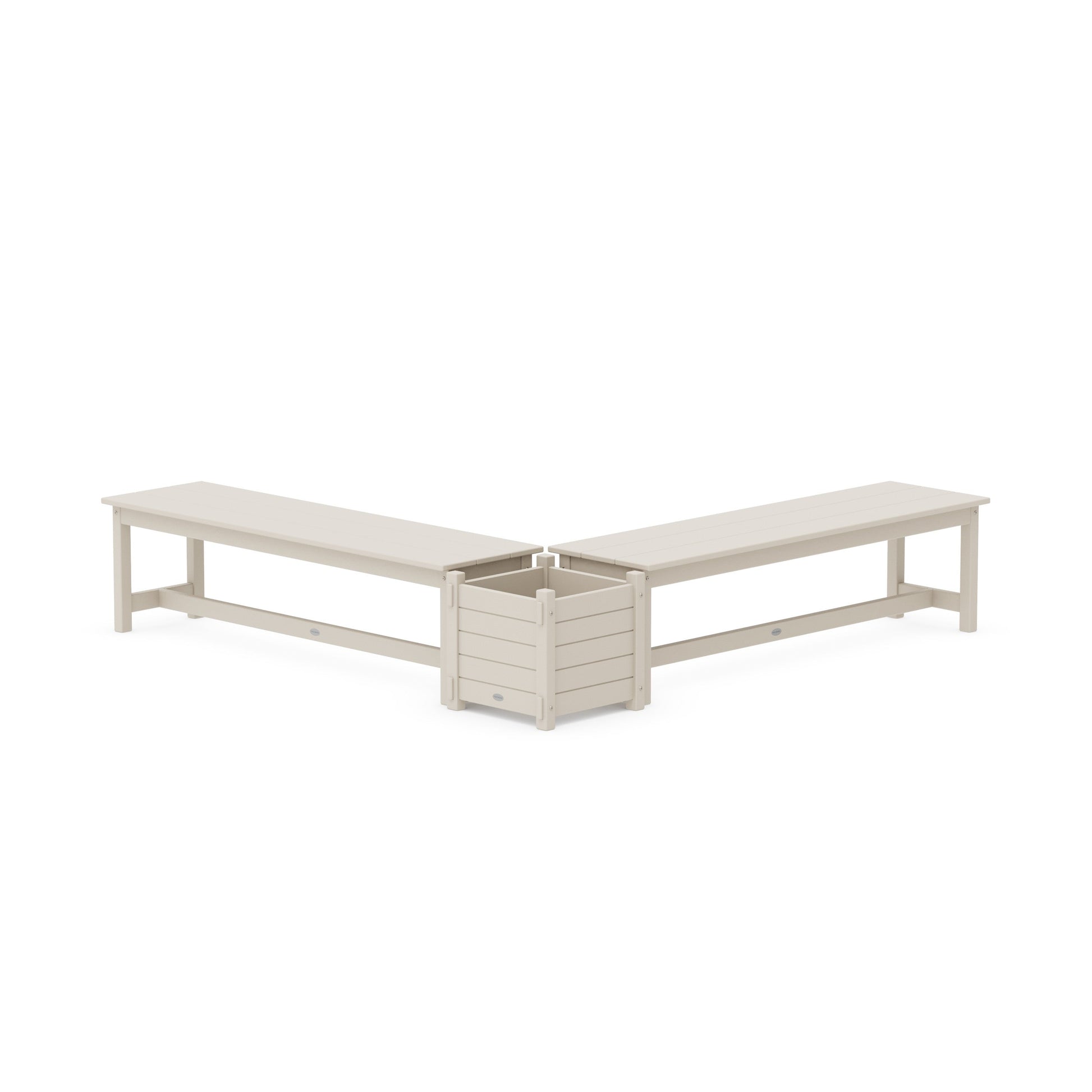 POLYWOOD 60" Nautical L- Shaped Planter Bench Set — Sand