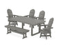 POLYWOOD Vineyard Curveback Adirondack Swivel Chair 6-Piece Dining Set with Bench — Slate Grey