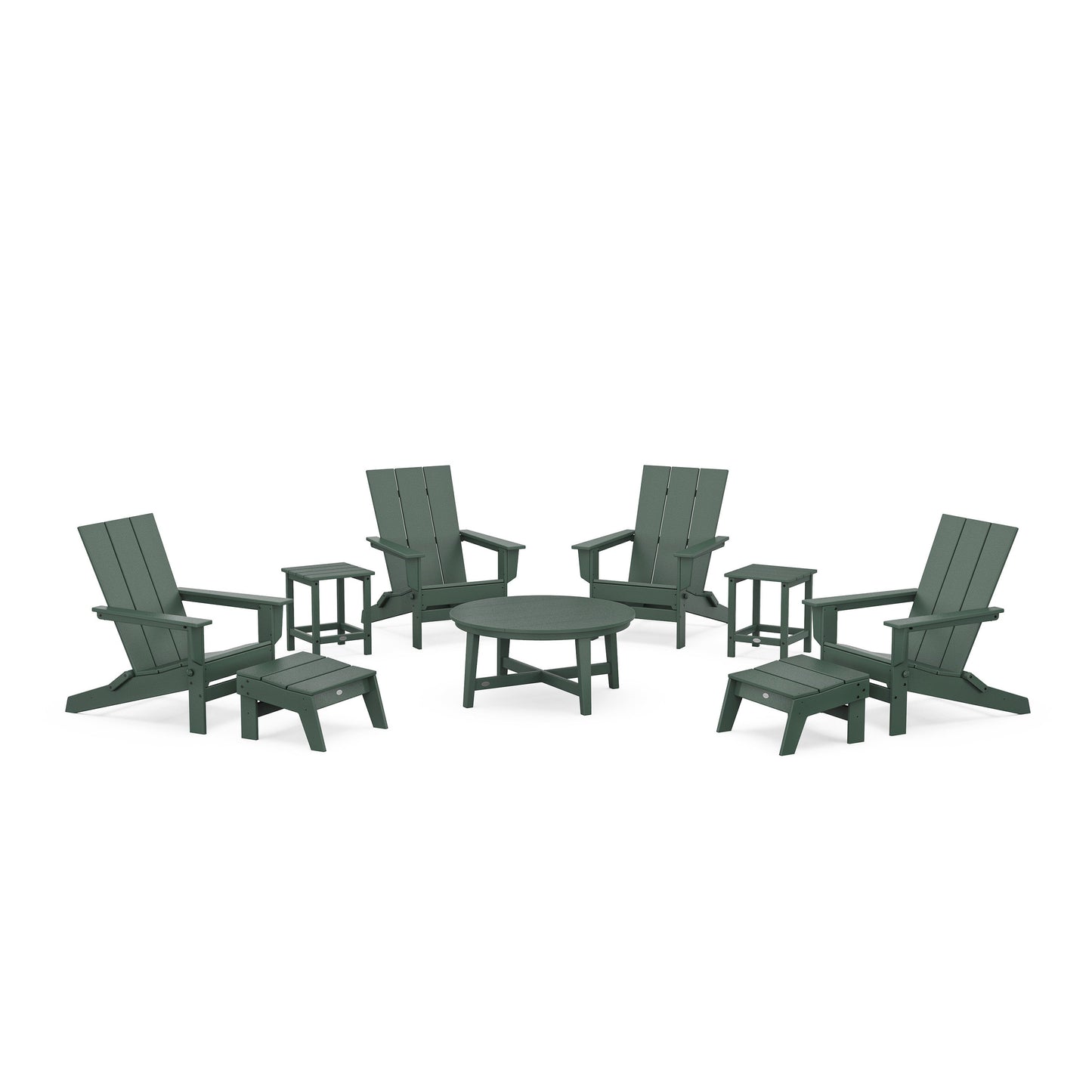 POLYWOOD Modern Studio Folding Adirondack 9-Piece Conversation Set — Green