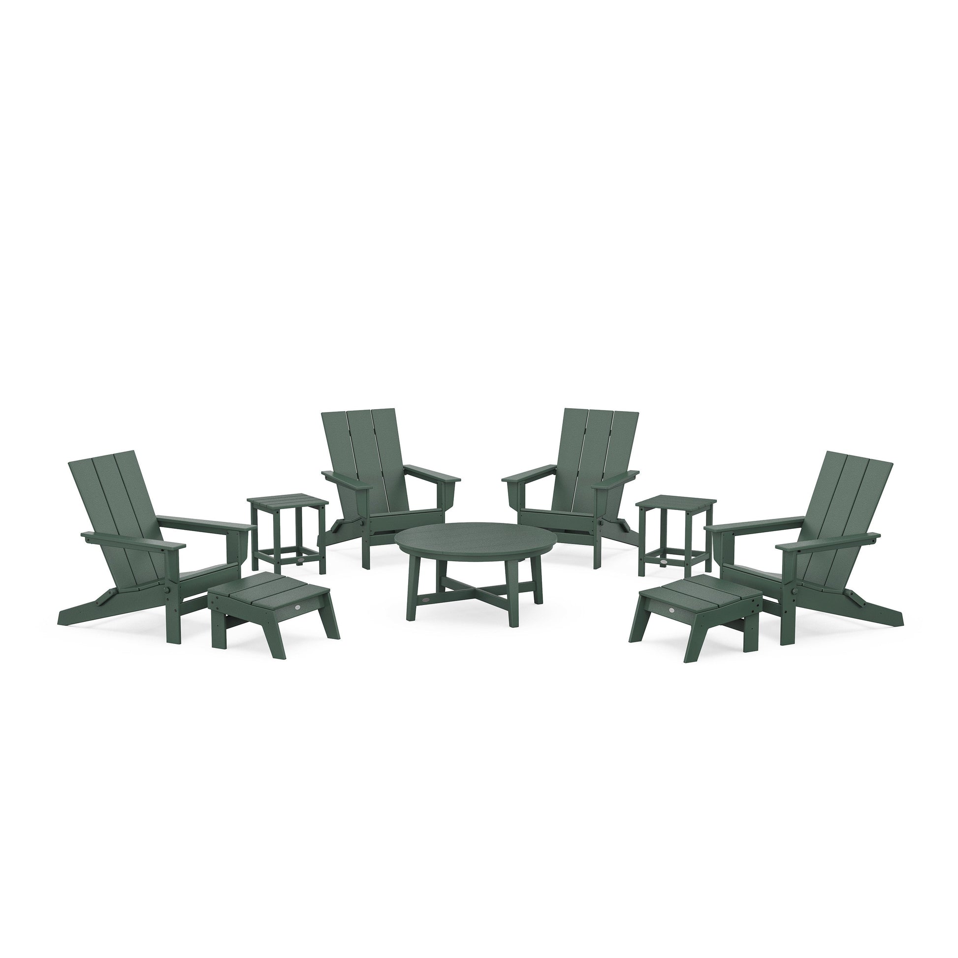POLYWOOD Modern Studio Folding Adirondack 9-Piece Conversation Set — Green