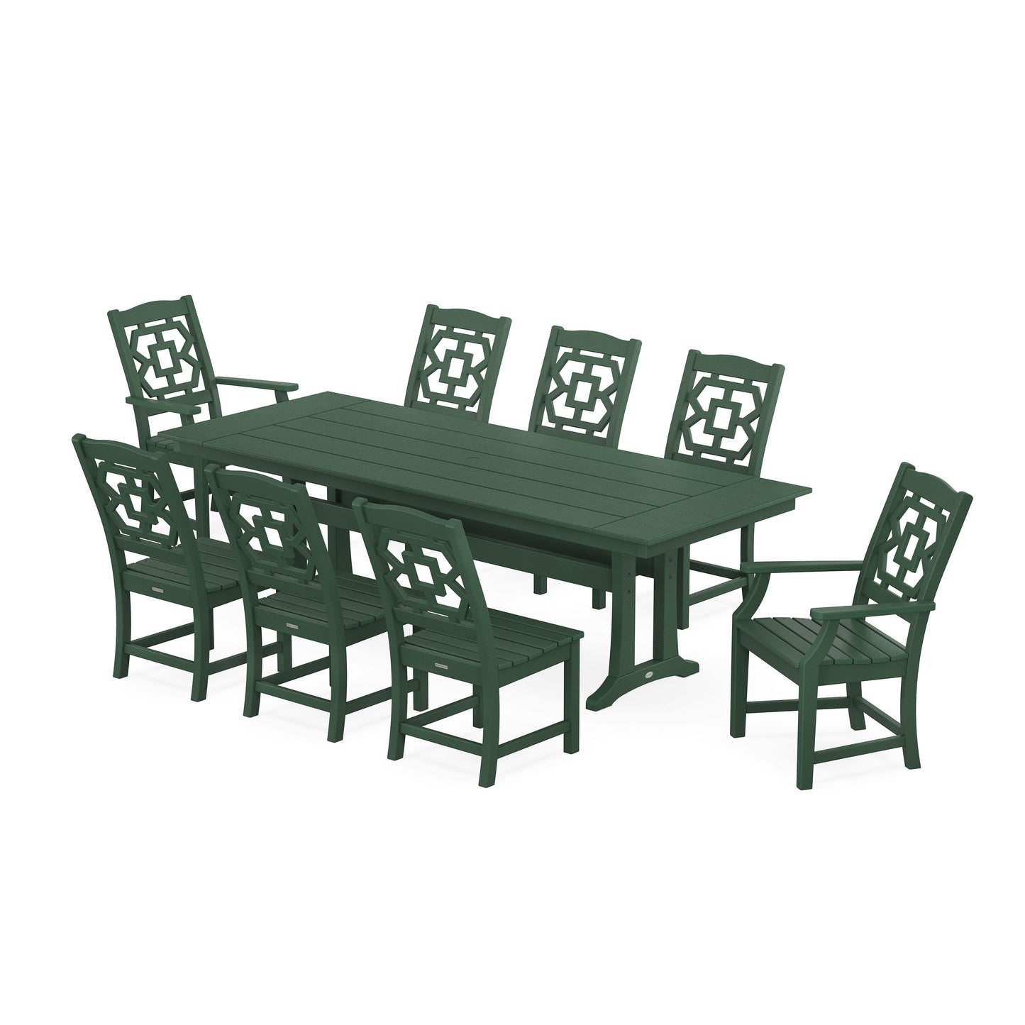 POLYWOOD Chinoiserie 9-Piece Farmhouse Dining Set with Trestle Legs — Green