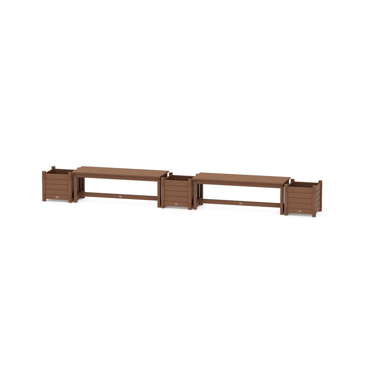 POLYWOOD 48" Nautical Straight Double Planter Bench Set — Teak