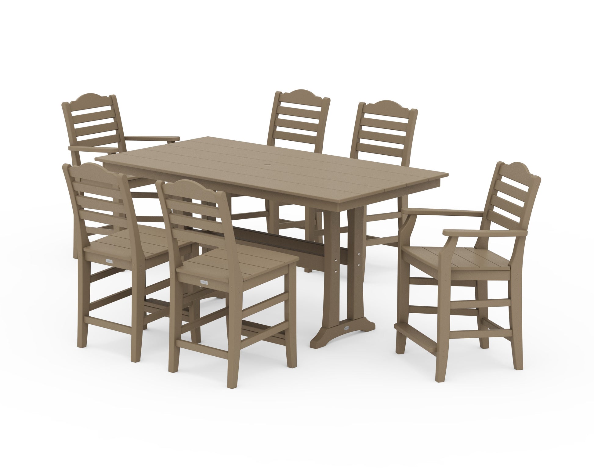 POLYWOOD Savannah 7-Piece Farmhouse Counter Set with Trestle Legs — Vintage Sahara