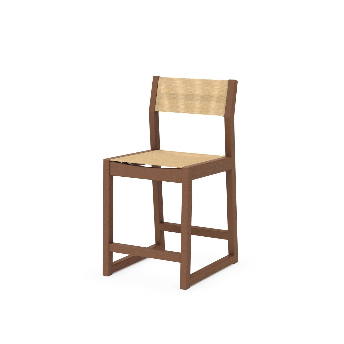 POLYWOOD EDGE Sling Counter Side Chair — Teak / Dupioni Apricot Sling