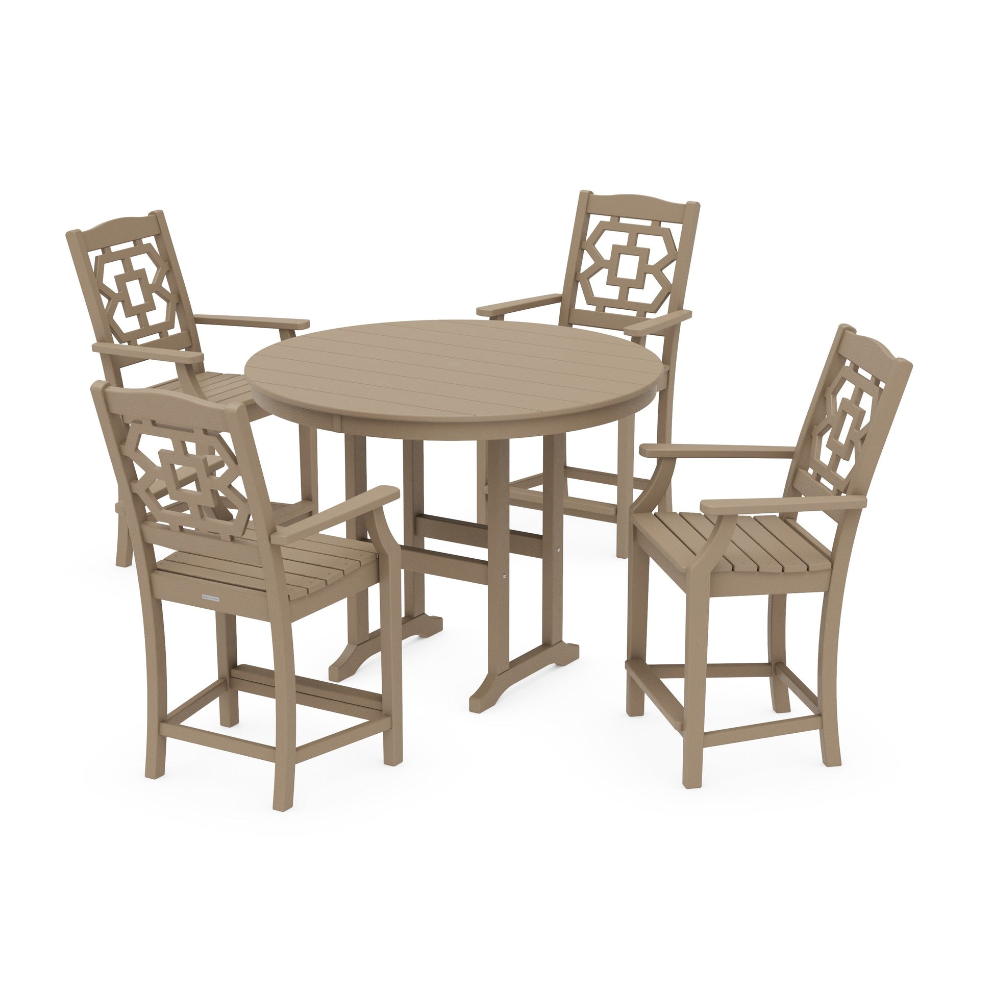 POLYWOOD Chinoiserie 5-Piece Round Farmhouse Counter Set — Vintage Sahara