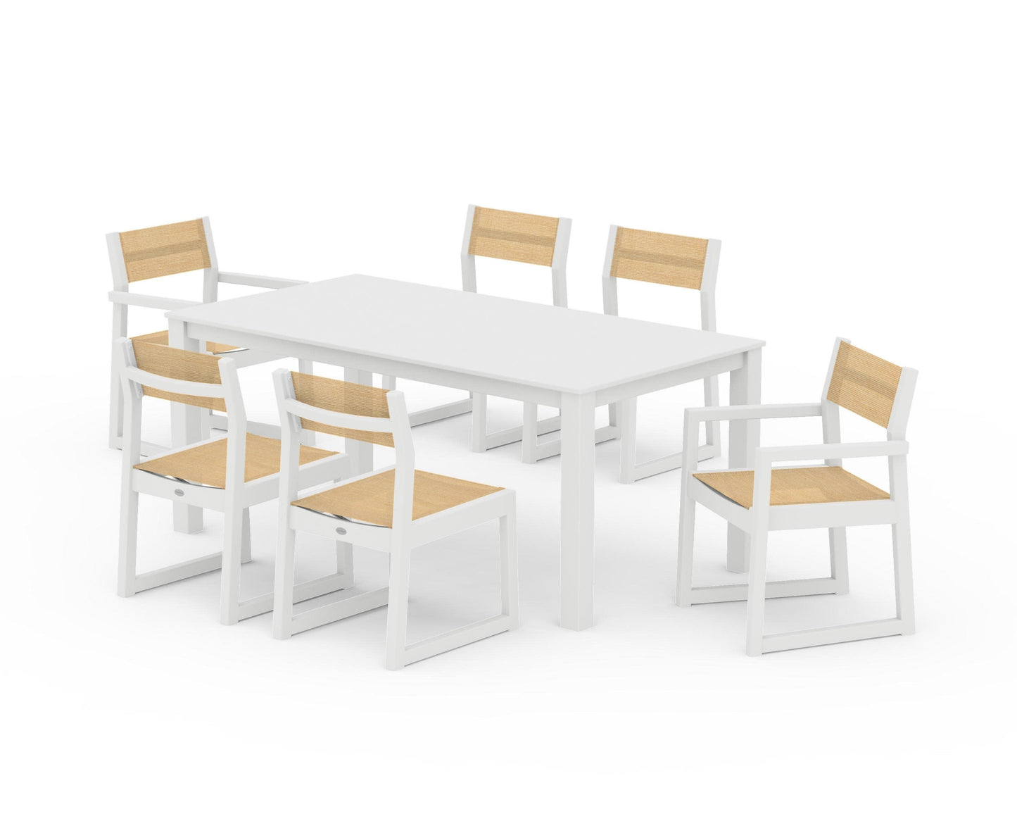POLYWOOD EDGE Sling 7-Piece Parsons Dining Set — White / Dupioni Apricot Sling
