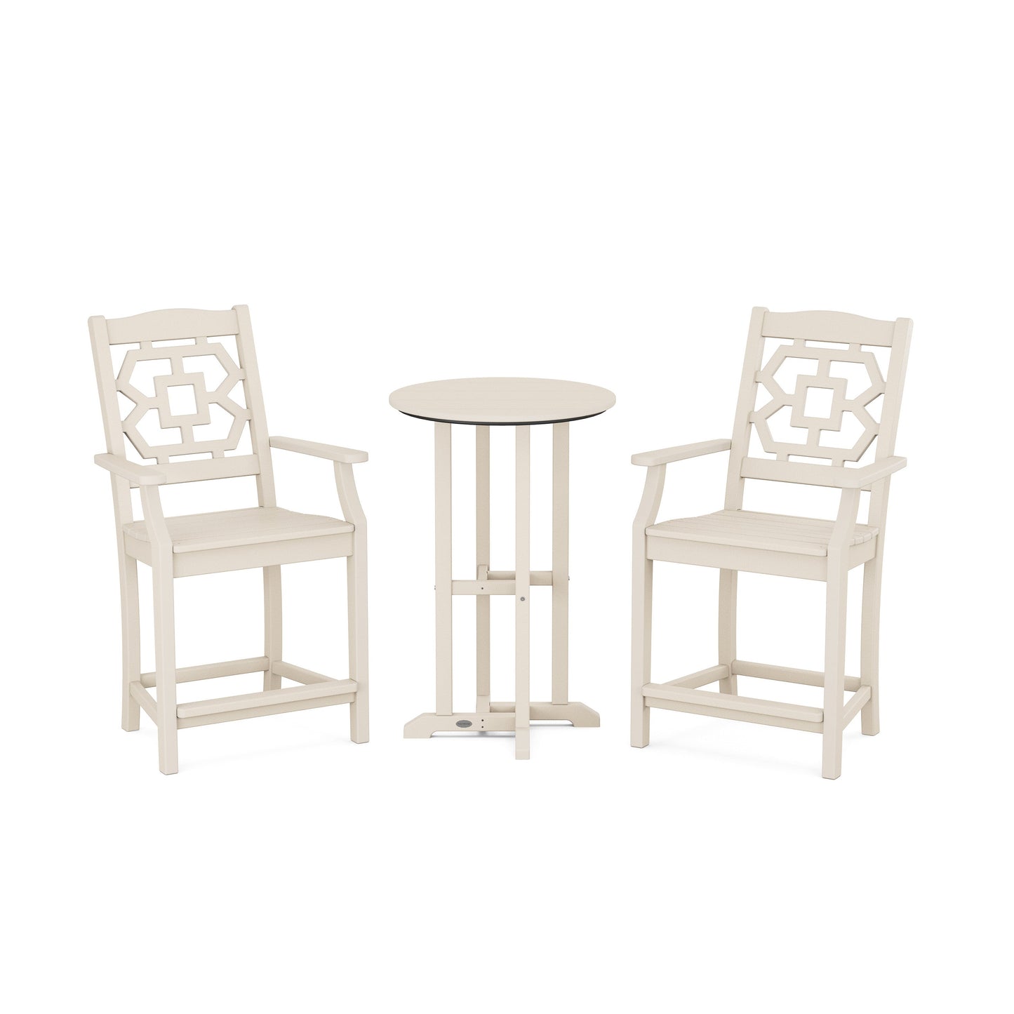 POLYWOOD Chinoiserie 3-Piece Farmhouse Bistro Counter Set — Sand