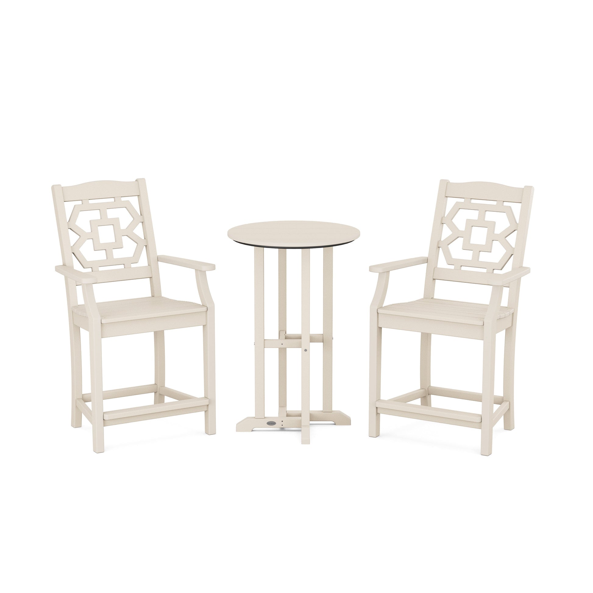 POLYWOOD Chinoiserie 3-Piece Farmhouse Bistro Counter Set — Sand
