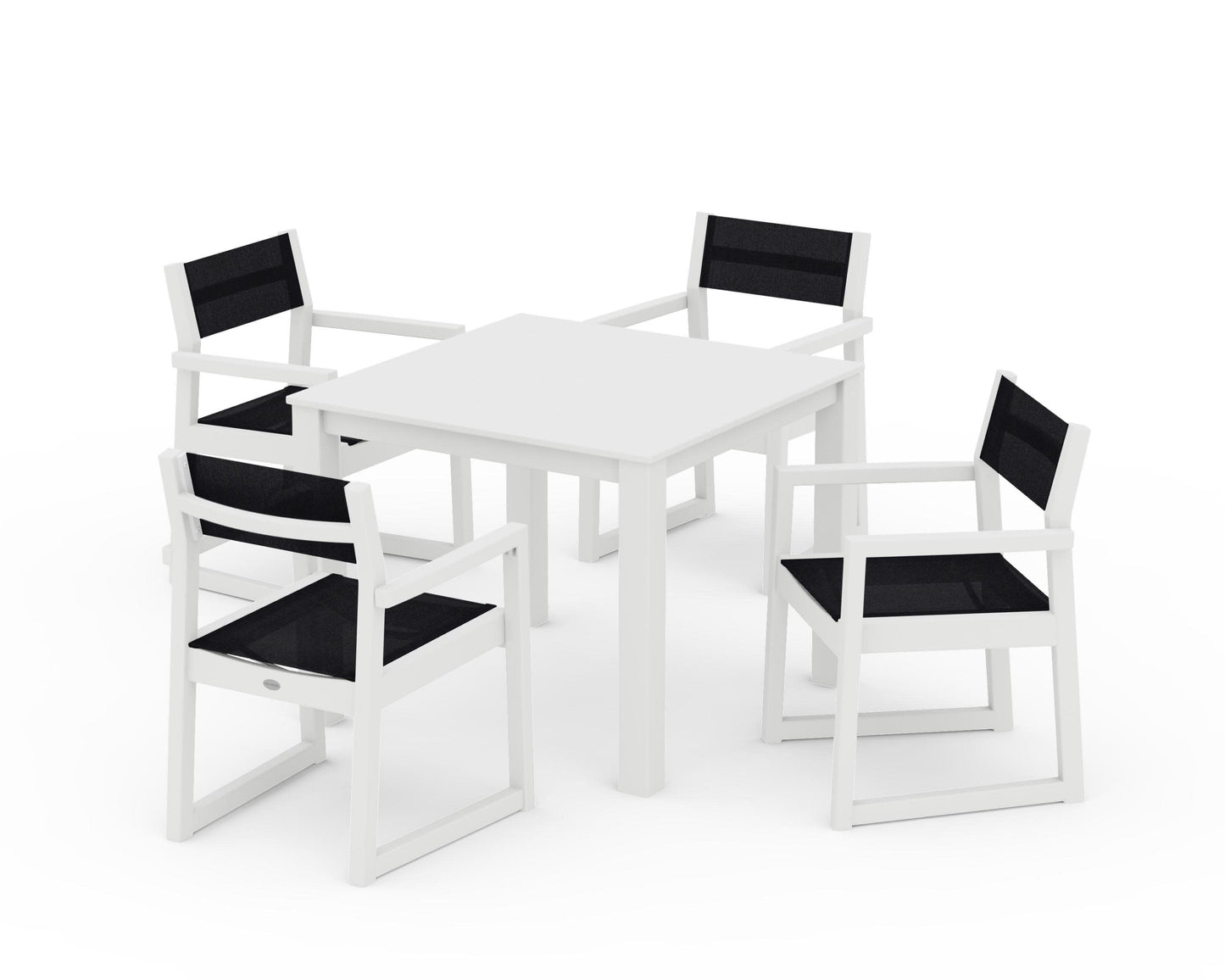 POLYWOOD EDGE Sling Arm Chair 5-Piece Parsons Dining Set — White / Black Sling