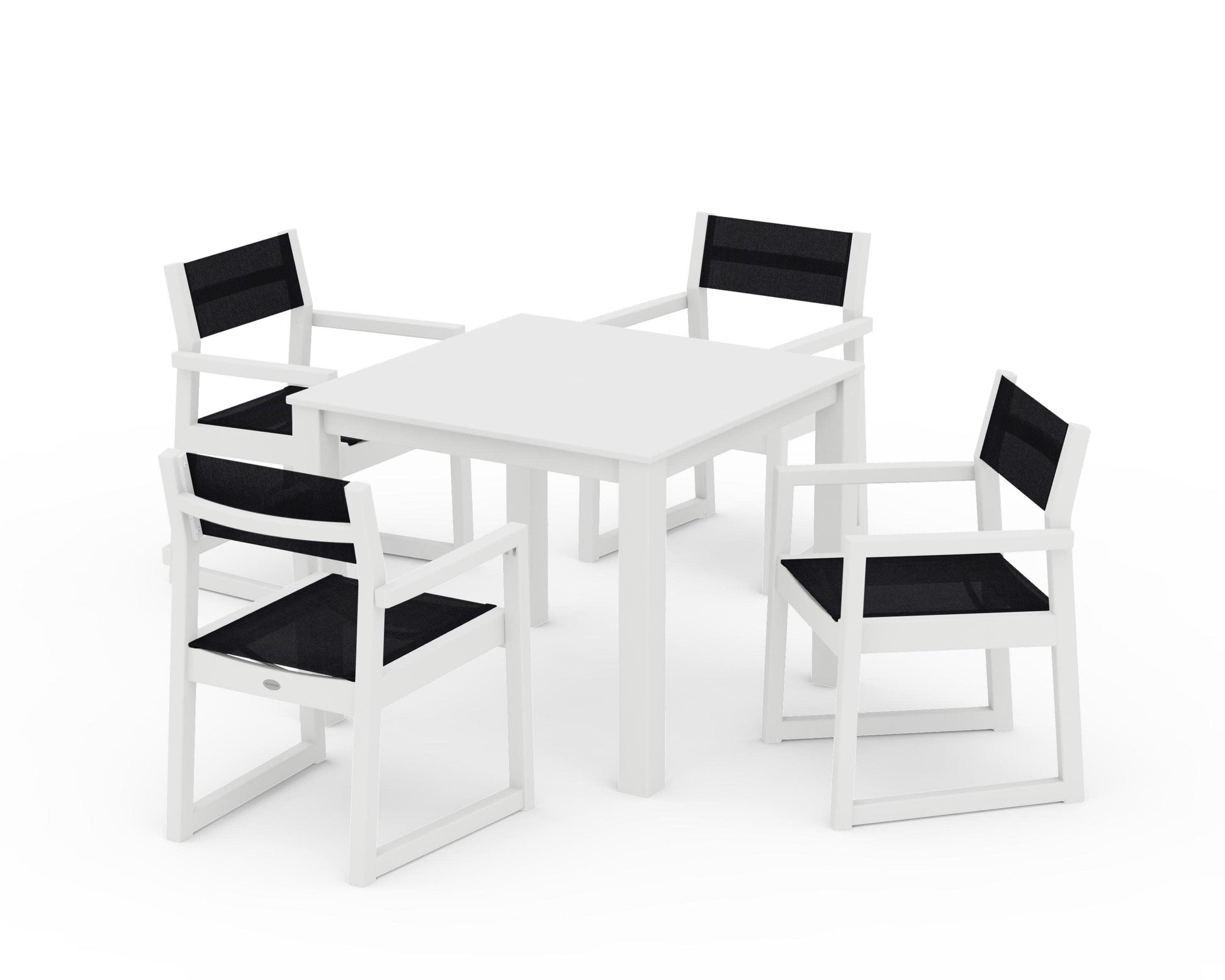 POLYWOOD EDGE Sling Arm Chair 5-Piece Parsons Dining Set — White / Black Sling