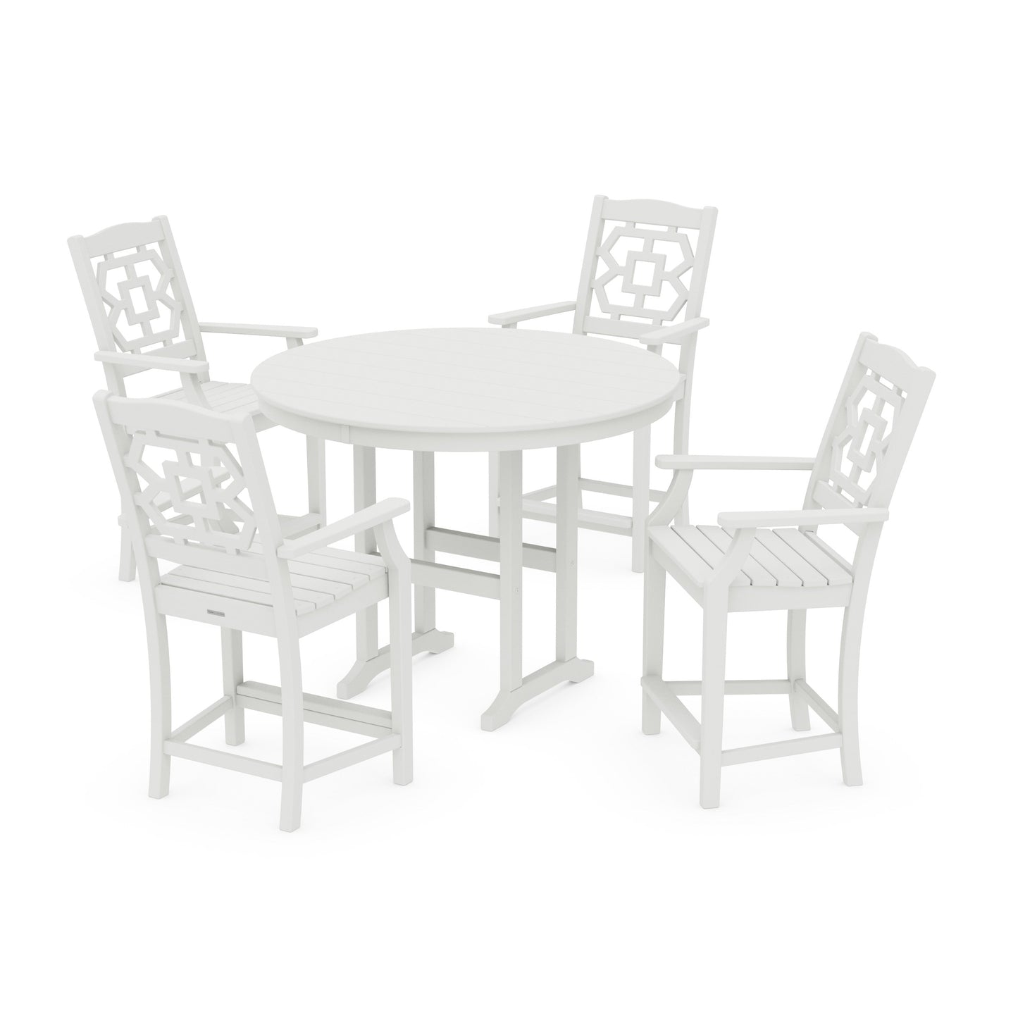 POLYWOOD Chinoiserie 5-Piece Round Farmhouse Counter Set — Vintage White