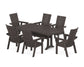 POLYWOOD Modern Curveback Adirondack 7-Piece Dining Set with Trestle Legs — Vintage Coffee
