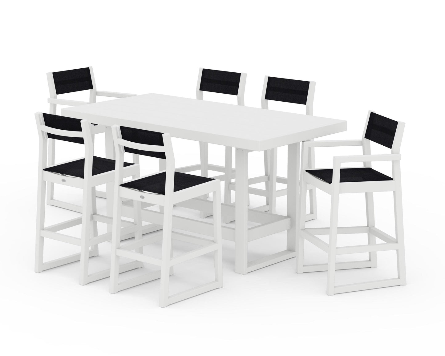 POLYWOOD EDGE Sling 7-Piece Bar Table Set — White / Black Sling
