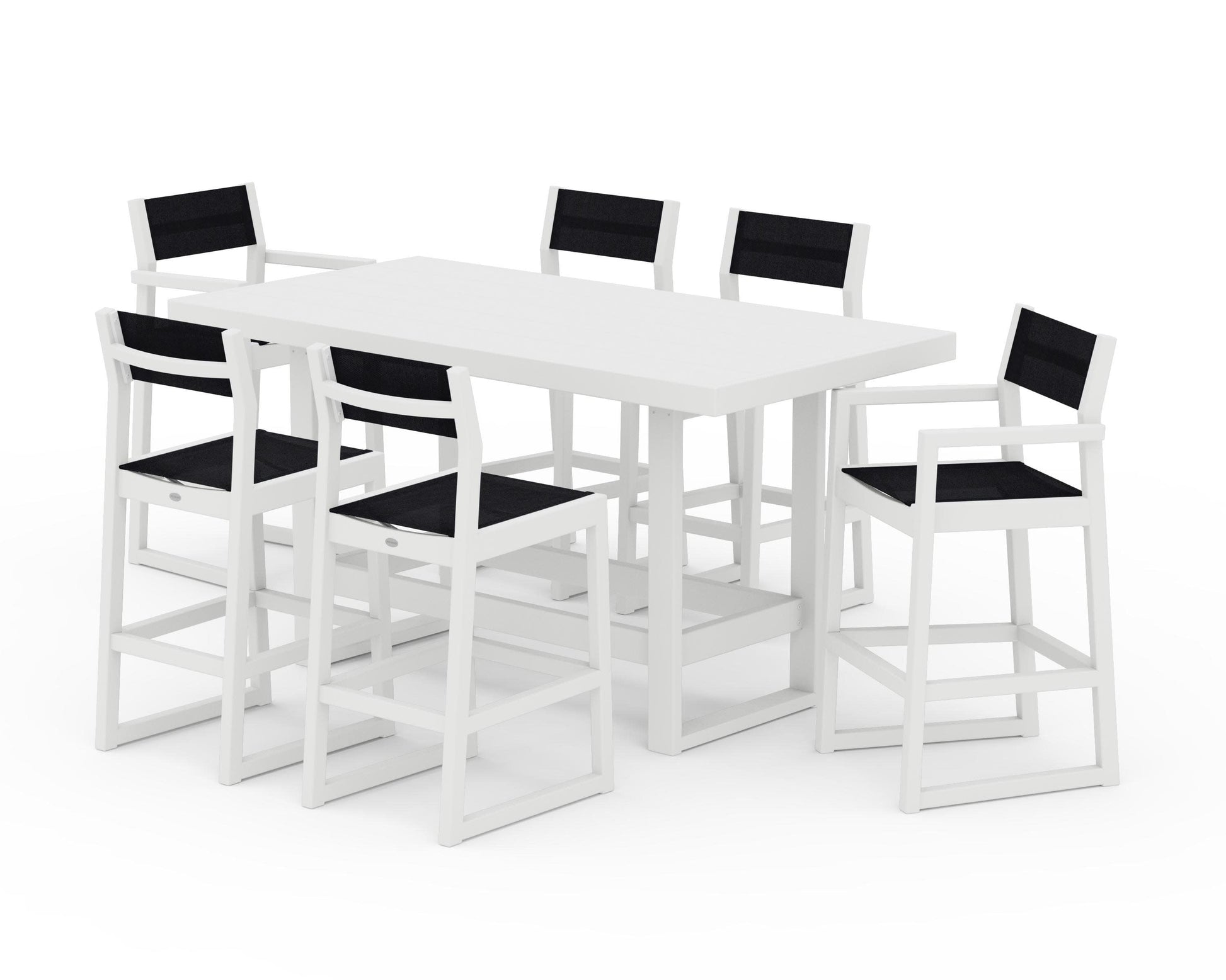 POLYWOOD EDGE Sling 7-Piece Bar Table Set — White / Black Sling